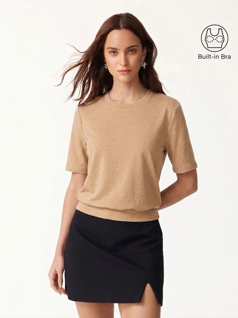 OGL Tan Lyocell Wool Crewneck Bra Top with Banded Hem Size Large